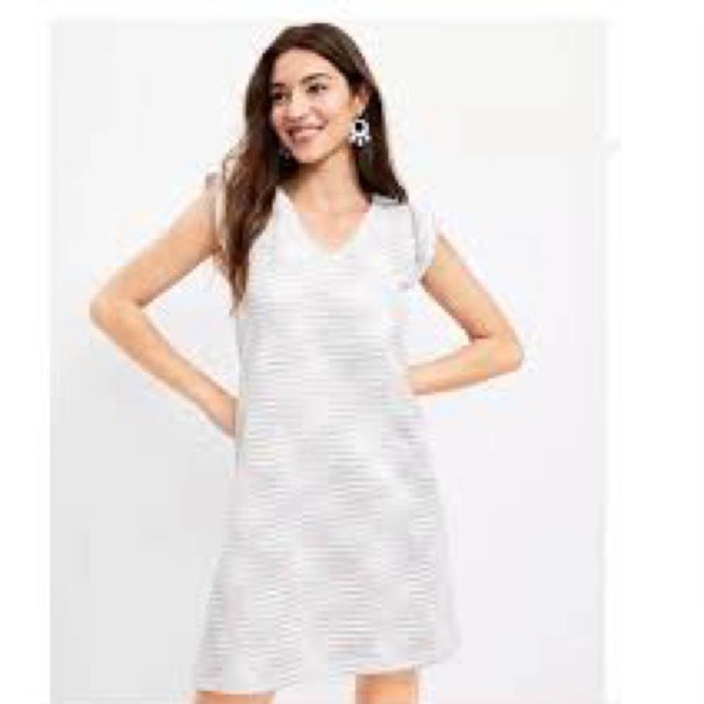 LOFT multicolor striped flutter sleeve v-neck mini dres xxs NWT